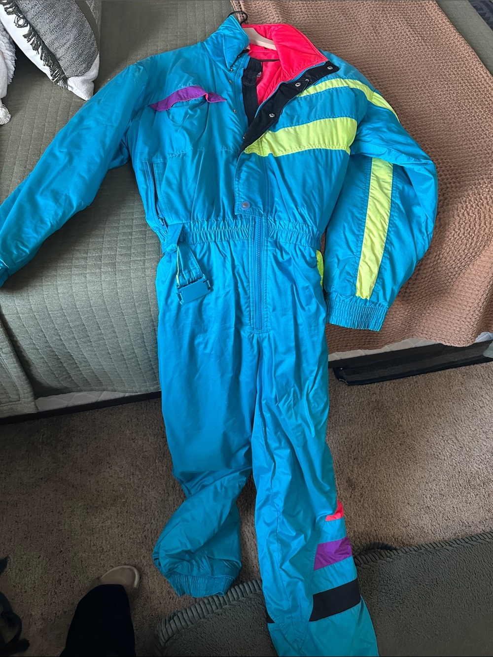 White Stag Bright Teal Ski One-Piece with Neon Accents